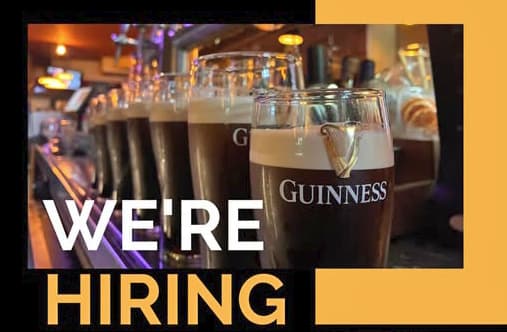 Tierney's Irish Pub hiring poster featuring pints of Guinness and advertising English-speaking jobs in Haarlem.